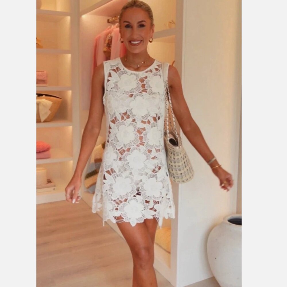 Zara ZW collection White Floral Lace Mini Dress - Picture 3 of 9